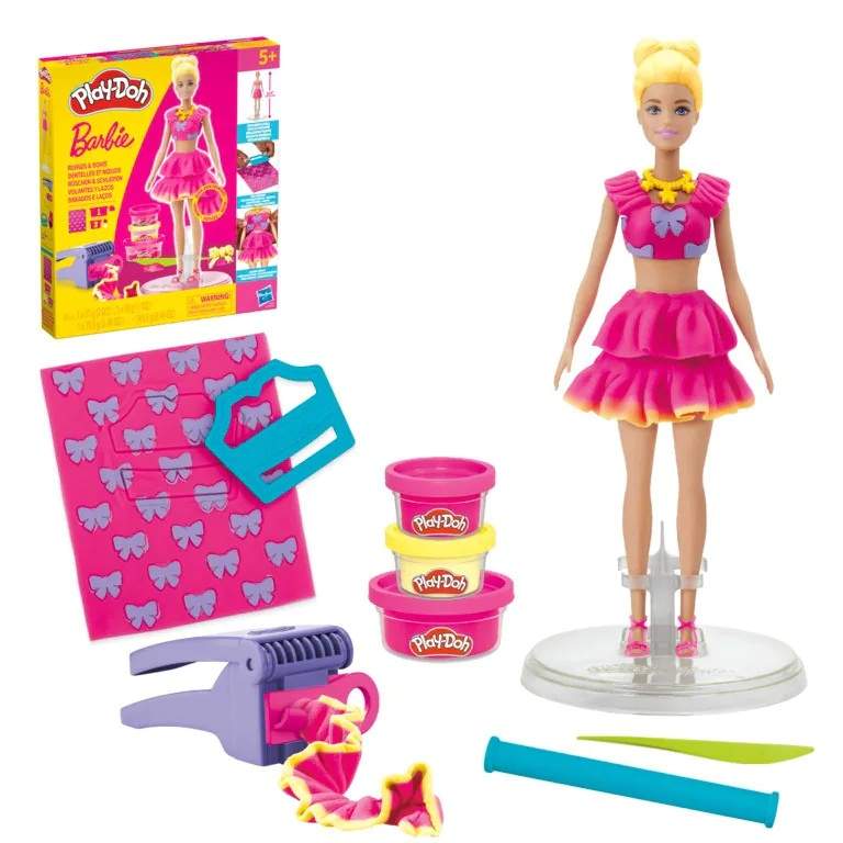 Play-Doh Barbie Papusa cu Accesorii si Plastilina pentru Modelat Rochii