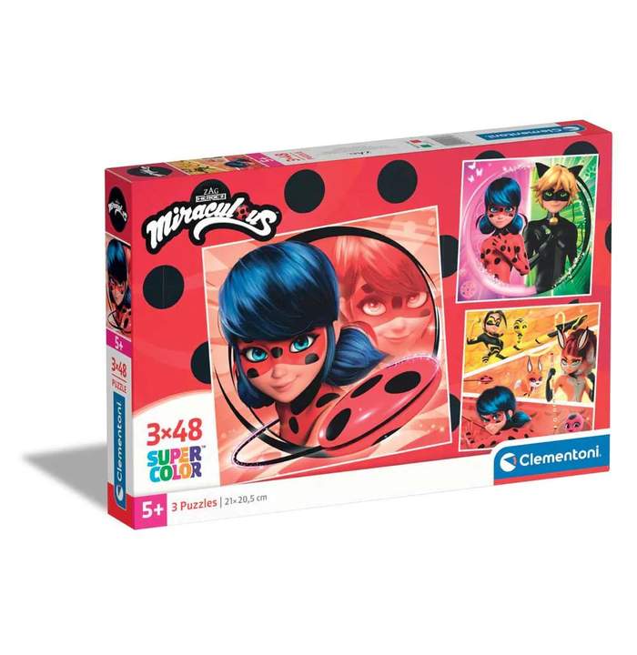 Puzzle 3 x 48 piese Clementoni Miraculous Lady Bug 25317 | Hippoland